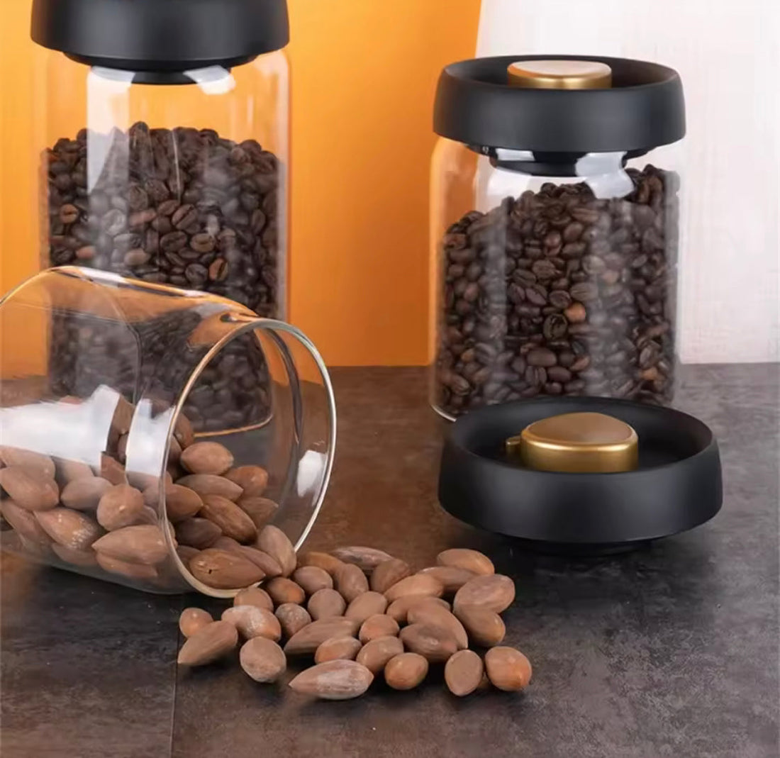 High Borosilicate Vacuum Sealed Coffee Jar, Press Down Vacuum Glass Coffee Canister, Coffee Bean Storage Container With Airtight Lid